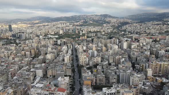 Aerial drone shot in Beirut above Ein Al Remmene and Furn El Chebbak