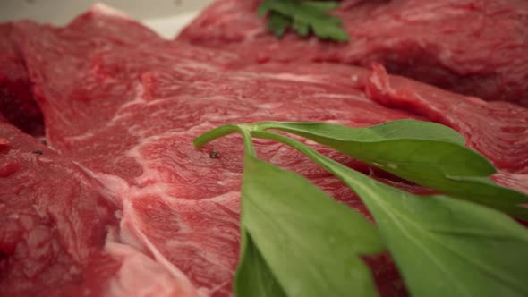 Raw Beef Steak with Spice and Seasoning Close Up