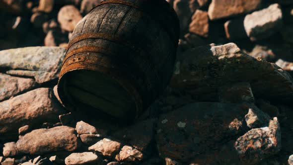 Old Wooden Barrel on the Rocks