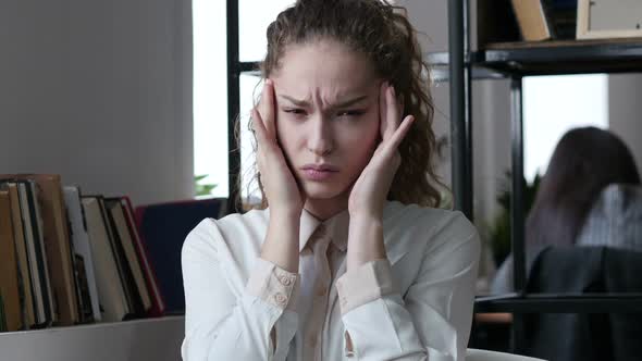 Headache, Frustrated Depressed Business  Woman, Office