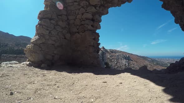 Castle ruin in Paleo Pili a historic place on the island of Kos in Greece.