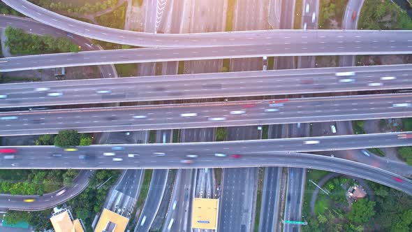 4K : Aerial Hyperlapse drone view of highway multi-level junction road.