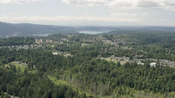 Aerial Landscape Issaquah Washington - View of Lake Sammamish Seattle and Bellevue Skyline