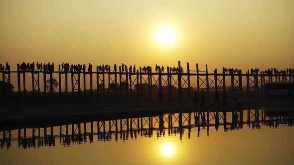 Famous U-Bein Teak Bridge at Sunset, Mandalay