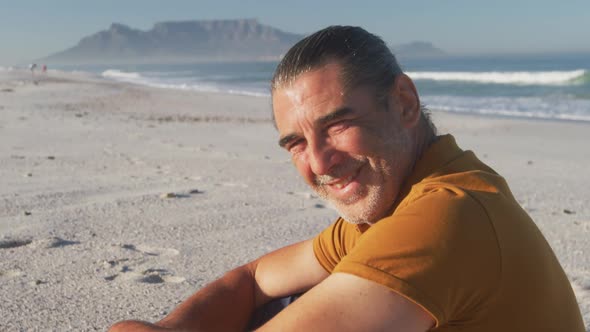Portrait of a senior Caucasian man enjoying time on the beach