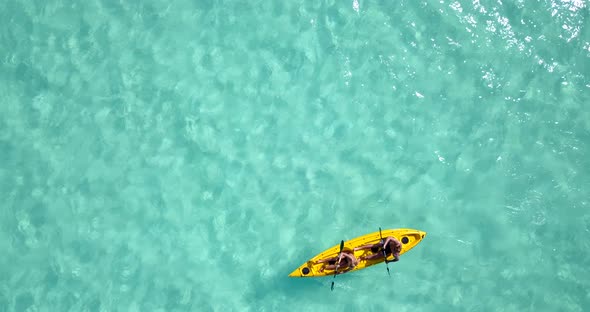 Fun lady and man in love dating on vacation spend quality time on beach on clean white sand backgrou