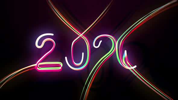 2020 Multicolored Neon Numerals Happy New Year