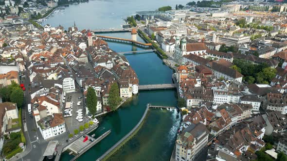 River Reuss in the City of Lucerne in Switzerland From Above  Aerial View