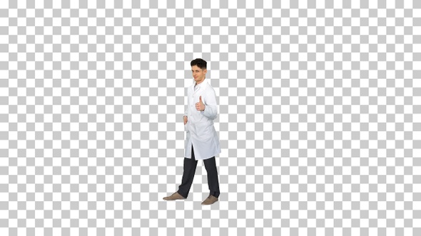 Young Doctor Wearing Lab Coat Does Front, Alpha Channel