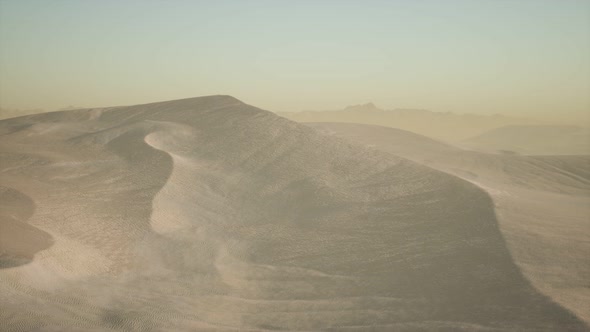 Aerial View on Big Sand Dunes in Sahara Desert at Sunrise