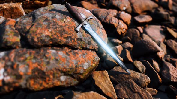 Old Dagger on the Rock at Sunset