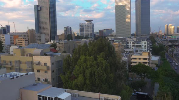 Tel Aviv Center During Sunset with Puffy Clouds