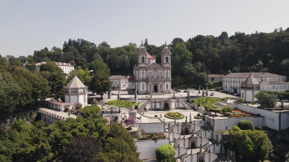 Close up of Bom Jesus do Monte historic pilgrimage site on hill outside Braga