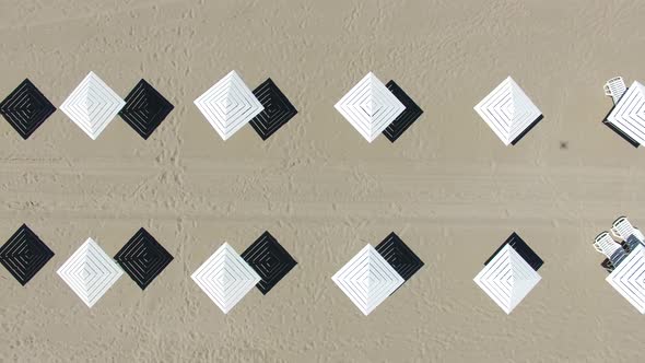 Aerial view of the beach umbrellas in summer