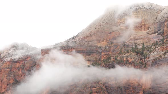 Red Steep Cliffs in Zion Canyon Utah USA