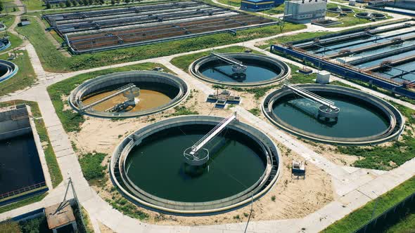 Top View of Round Reservoirs with Wastewaters