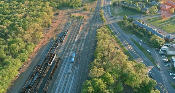 Aerial View of Long Railroad Located Area Loading Station Road in the Small Residential Area