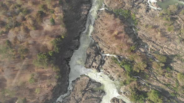 Aerial: flying over Don Det and the 4000 islands Mekong River in Laos