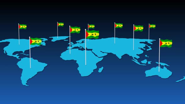 Sao Tome And Principe National Flag Fly On Earth Map Animation
