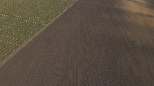 Flight Over Agricultural Arable Land Fields Aerial View