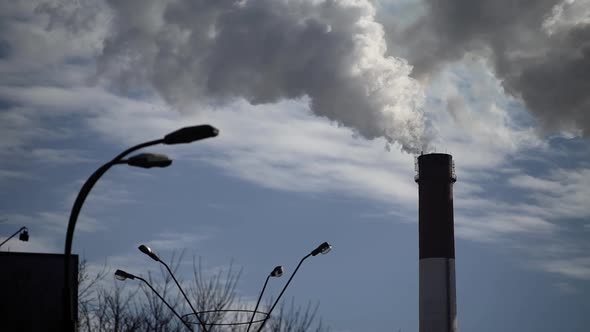 Smoke Comes From the Chimney. Air Pollution. Slow Motion. Ecology. Kyiv. Ukraine