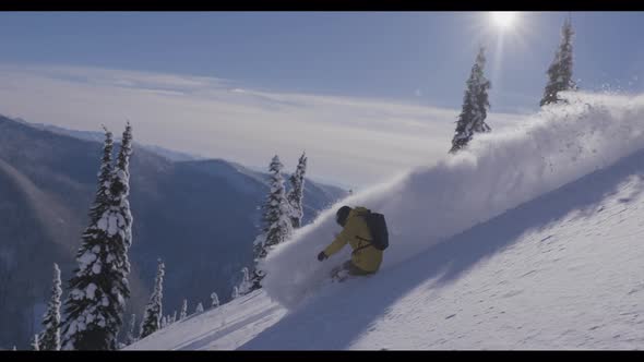 Snowboarder Solo Steep Run