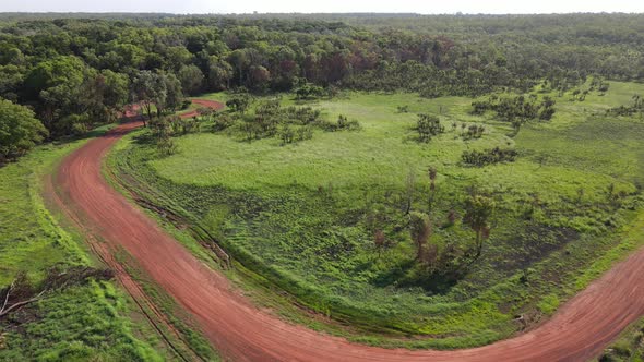 High Moving drone shot of Dense Green Bushland near Homles Jungle Nature Park, Darwin, Northern Terr