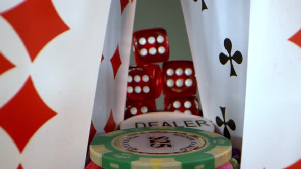 Gambling Poker Cards Money Chips And Red Dices 28