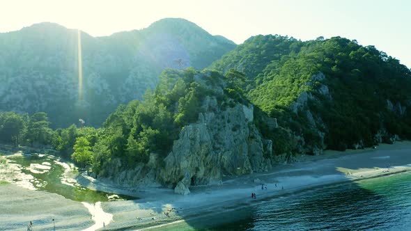 Aerial View of Ancient Ruins of Olympos on a Cliff By the Sea Antalia Turkey