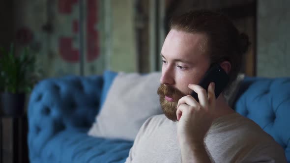 Man Makes Business Call Male Explains Work Details to College Client Spbd