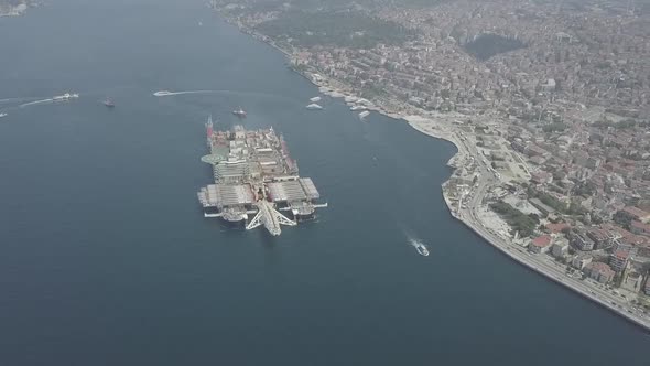 Giant Ship Passing Through Istanbul Bosphorus