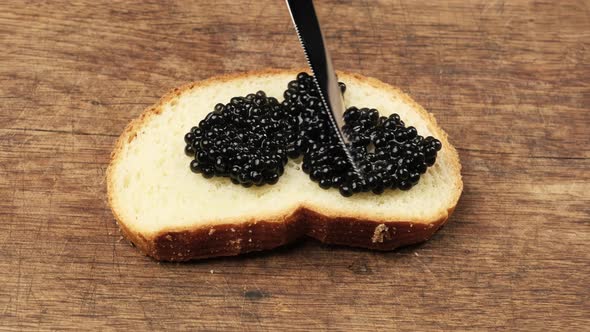 delicious black paddlefish caviar and a slice of bread 