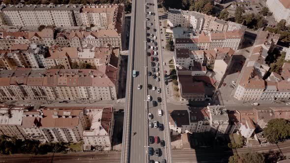 Aerial panoramic view of Prague Bridge during summer