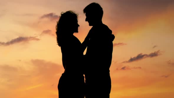 Happy Couple Shadow Hugging and Kissing at Sunset, Relationships, Love Story