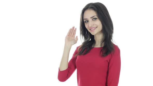 Hi, Hello, Woman Waving Hand, Welcome, White Background