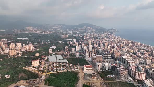 Colorful Panorama over the city Aerial View 4 K Alanya Turkey