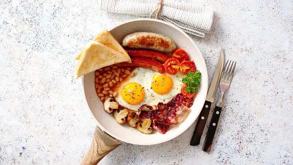 Full English Breakfast Served in a Pan