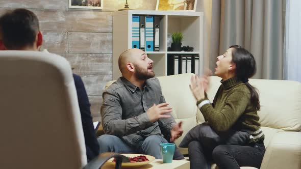 Zoom in Shot of Young Couple Fighting at Relationship Counseling