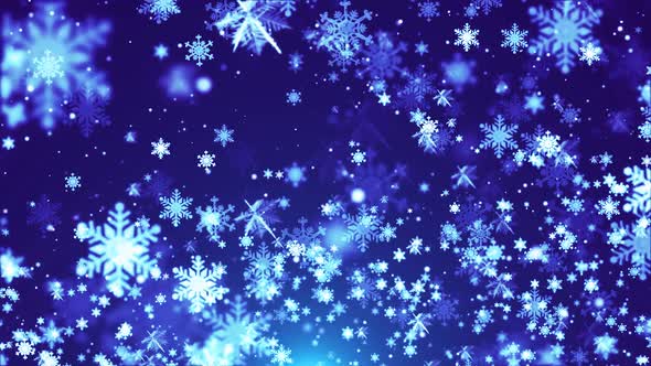 Beautiful Blue  Particle Snowflake Floating Background