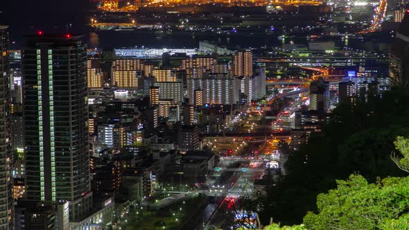 Kobe City Traffic Illuminated at Night Timelapse