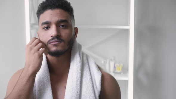 Beard Care Facial Grooming Man Touching Stubble