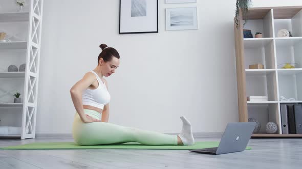 Pilates Trainer Workout Online Woman Yoga Laptop