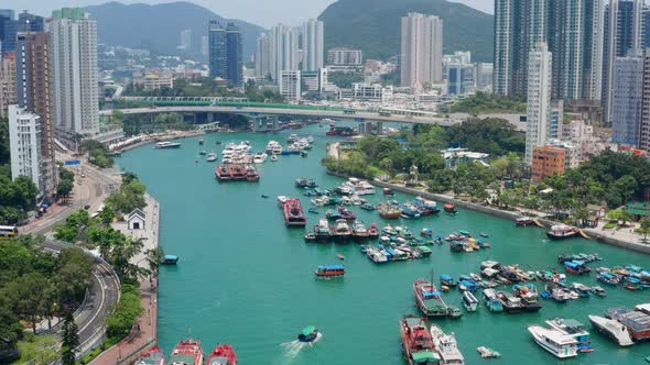 Top view of Hong Kong fishing harbor port