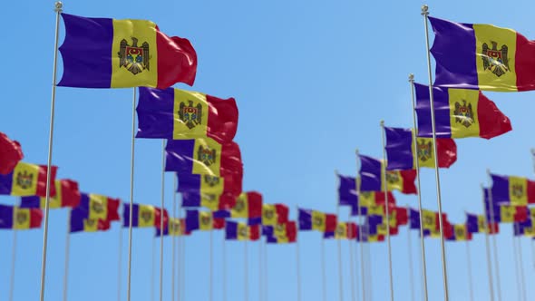 Moldova Row Of National flags Walk Throw Animation