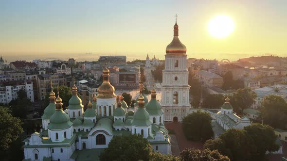 Kyiv. Ukraine. Aerial View : St. Sophia Church in the Morning at Dawn