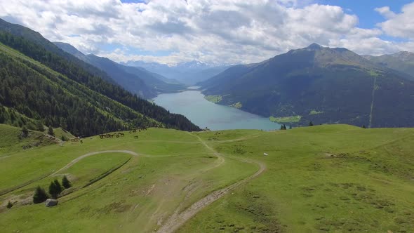 Aerial view of mountain bikers on a scenic singletrack trail