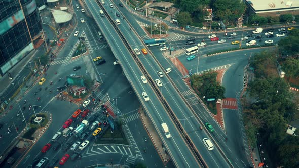 Busy Highway Road Junction in Metropolis City Center