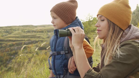 Woman and Boy Enjoying Nature