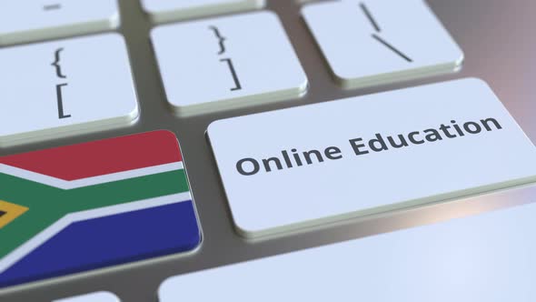 Online Education Text and Flag of South Africa on the Buttons