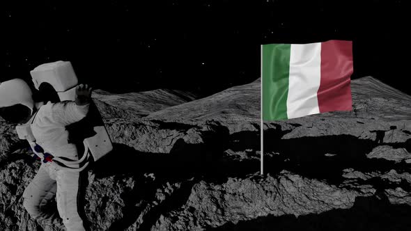 Astronaut Planting Italy Flag on the Moon